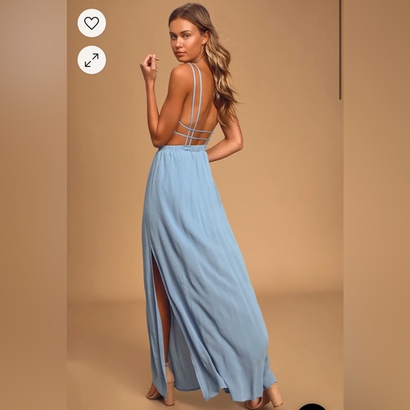 Lulu’s Lost in Paradise Slate Blue Maxi Dress- Size Small - Picture 2 of 4